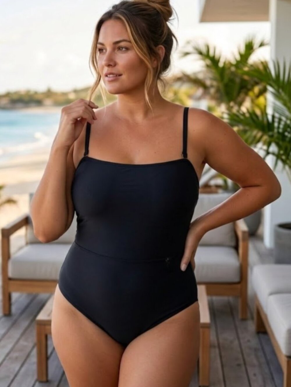 NWT The Bikini Lab Skimpy Coverage One-Piece Swimsuit Solid Black Size 2XL